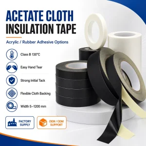 0.08-0.22mm Width 5-1200mm Acetate Cloth Electrical Insulation Tape for Motor Coils