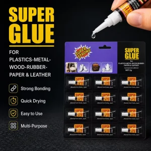 Ultra-Strong 3 g Cyanoacrylate Adhesive, 12-Piece Pack, Fast-Drying Universal Liquid 502 Super Glue for Plastic, Wood, and Metal
