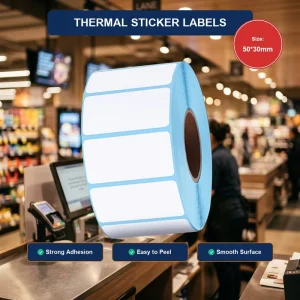 50*30mm Custom Thermal Sticker Rolls for Price and Date Coding