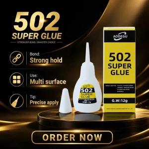 AODEGU Strong Adhesive Glue, High Bonding Strength, Ethyl Cyanoacrylate, Suitable for Plastic, Metal, Acrylic, Wood, Leather and Hardware, Individually Packaged