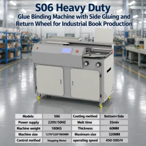 Automatic Side Glue Binder S06 Model with Stepping Motor Control and 450 to 500 Books Per Hour Speed