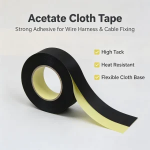 Black Acetate Cloth Tape Yellow Liner Flame Retardant Insulation Tape for Auto Wire Harness Wrapping