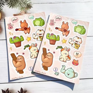 Cartoon Die-Cut Sticker Sheet Waterproof Glitter Vinyl Logo Sticker Pack A4 A5 A6 Custom Kiss-Cut Sticker Sheet