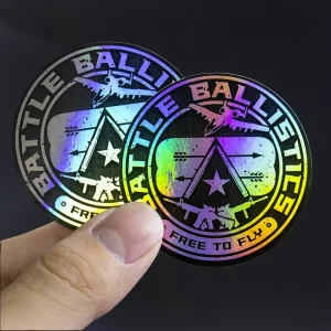 Custom Die-Cut Holographic Vinyl Labels with Gold Foil