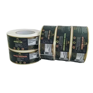 Custom Eco-Friendly Vinyl Waterproof Self-Adhesive Gold Shiny Labels on Roll for Supplement Bottles