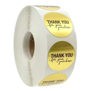 Custom Glossy Logo Printed Roll Paper Round Thank You Labels, Self-Adhesive