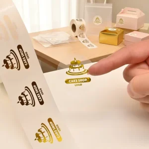 Custom Gold Foil Stickers Hot Stamping Oil-Resistant Waterproof Adhesive Vinyl for Cake Bread Food and Dessert