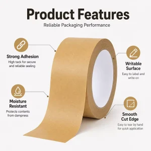 Custom Kraft Paper Tape Self Adhesive Kraft Paper Tape for Carton Sealing E commerce Packaging and Gift Wrapping