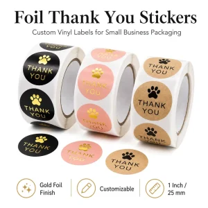 Custom Logo Waterproof Vinyl Thank You Sticker Roll Packaging Labels for Supermarket Promotion