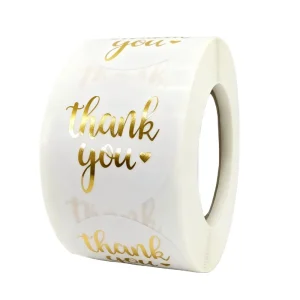 Custom Printed 500 Pcs per Roll Waterproof Adhesive Rose Gold Foil Stickers 25mm Diameter Thank You Labels for Photo Frame and Candle