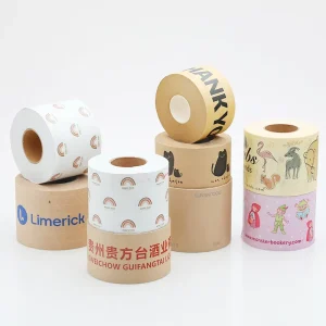 Custom Printed Reinforced Hot Melt Single Sided Kraft Paper Thread Seal Tape Self Adhesive Packing Tape with Logo