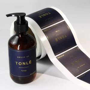 Custom Printed Waterproof Gold Foil Shampoo Bottle Labels with Gloss Lamination and Low-Temperature Resistance