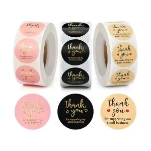 Custom Printing Self Adhesive Waterproof Vinyl Label Kraft Paper Thank You Stickers with logo