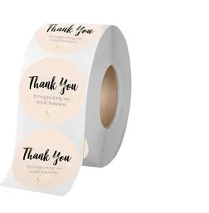 Custom Self-Adhesive Waterproof Vinyl Circle Thank You Label Roll for Gift and Craft Packaging