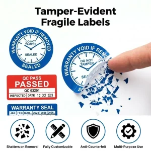 Custom Self adhesive Fragile Labels for Computer Camera Void Removal Warranty Date Electronic Anti tear Stickers Oil resistant