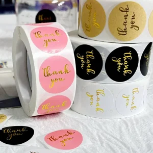 Customizable Self-Adhesive Holographic ‘Thank You’ Stickers Waterproof Scratch Features Adhesive Paper for Shipping Labels