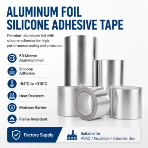 Factory Supply Aluminum Foil Silicone Adhesive Tape 0.09mm Heat Resistant 54C to 316C for HVAC