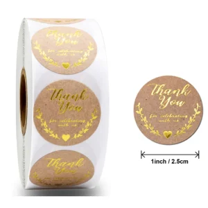 Food Box Packaging Label Gold Kraft Paper Sticker Roll Thank You Stickers for Small Business