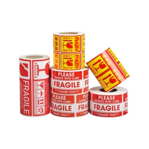 Fragile Paper Self-Adhesive Warning Stickers Anti-Slip Anti-Fall Anti-Dismantling English Text Square Packaging Labels