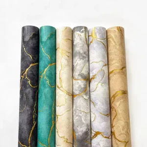 Gold Foil Marble Peel and Stick Wallpaper Waterproof Self-Adhesive Wall Sticker for Kitchen Bathroom and Living Room