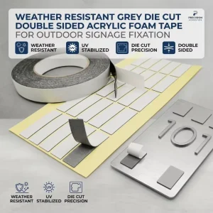 Grey Die Cut Double Sided Acrylic Foam Tape for Outdoor Signage Fixation UV Protection High Viscosity