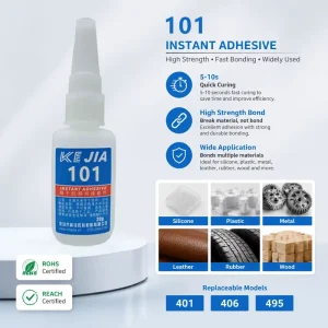 Kejia KJ 101 Transparent Cyanoacrylate One-Component Instant Adhesive Super Glue, 20 MPa Shear Strength, for Silicone Rubber and Metal