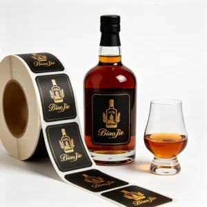 Luxury Embossed Gold Foil Self Adhesive Labels Branding Stickers Packaging Decals for Wine Whiskey Spirit Liquor Bottles Marks