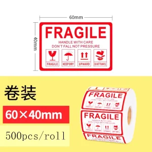 Manufacture Custom Waterproof Warning Fragile Paper Sealing Sticker Adhesive Label