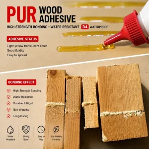 PUR D4 Waterproof Wood Adhesive for Wood Joints, Veneer, MDF, and Plywood