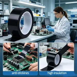 Premium Quality Anti Static Black Insulation Tape With High Heat Resistance Anti Stickiness and Custom for PCB Board Masking