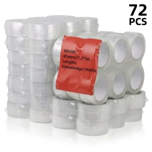 Premium Waterproof Single Sided Clear Adhesive Tape Carton Sealing Bag Sealing Compatible All Standard Tape Dispensers 72 Rolls
