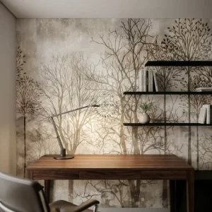 Self Adhesive Embossed Waterproof Sepia Trees Misty Forest Wallpaper Mural Easy DIY for Living Room Bedroom Custom Size Modern