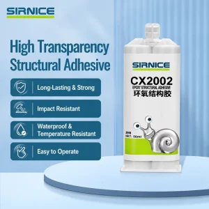 Two-Component Transparent Epoxy Structural Adhesive Fast Cure 3-5 Minutes for Metal, Ceramic, and Glass Bonding CX2002